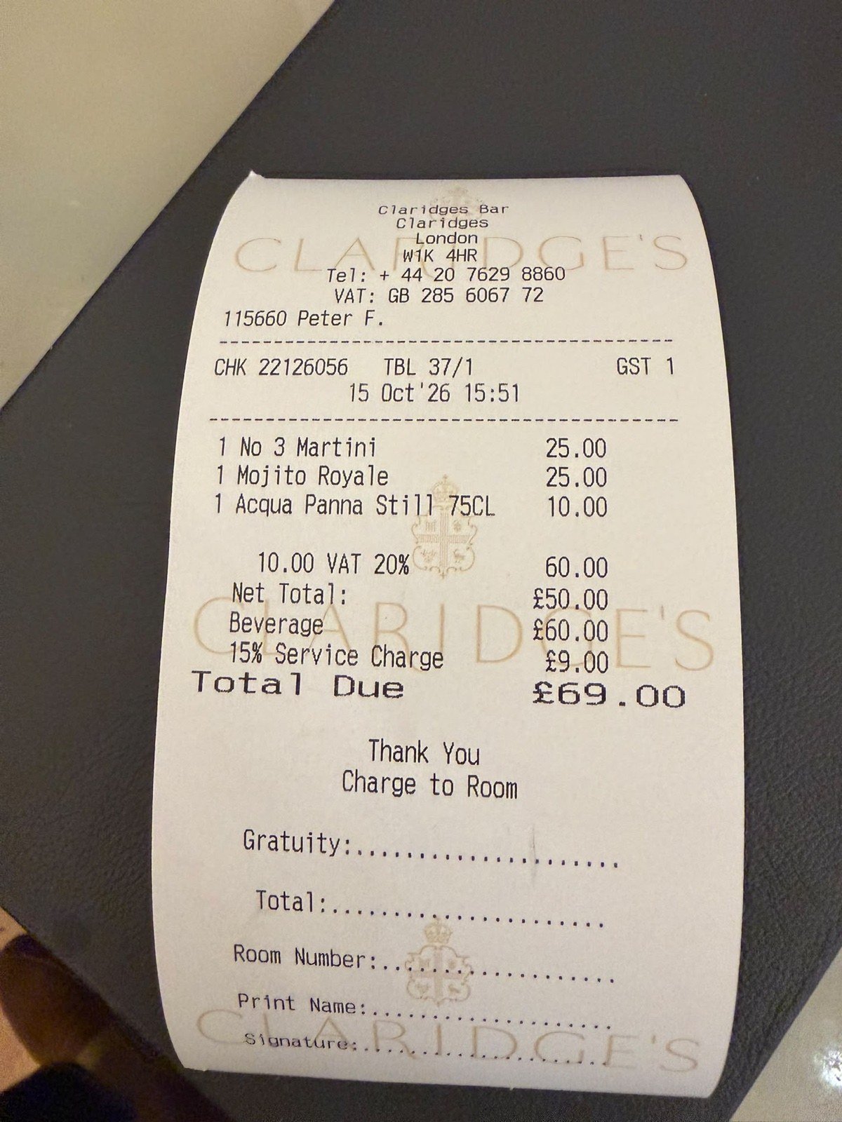 Our Claridge’s bill