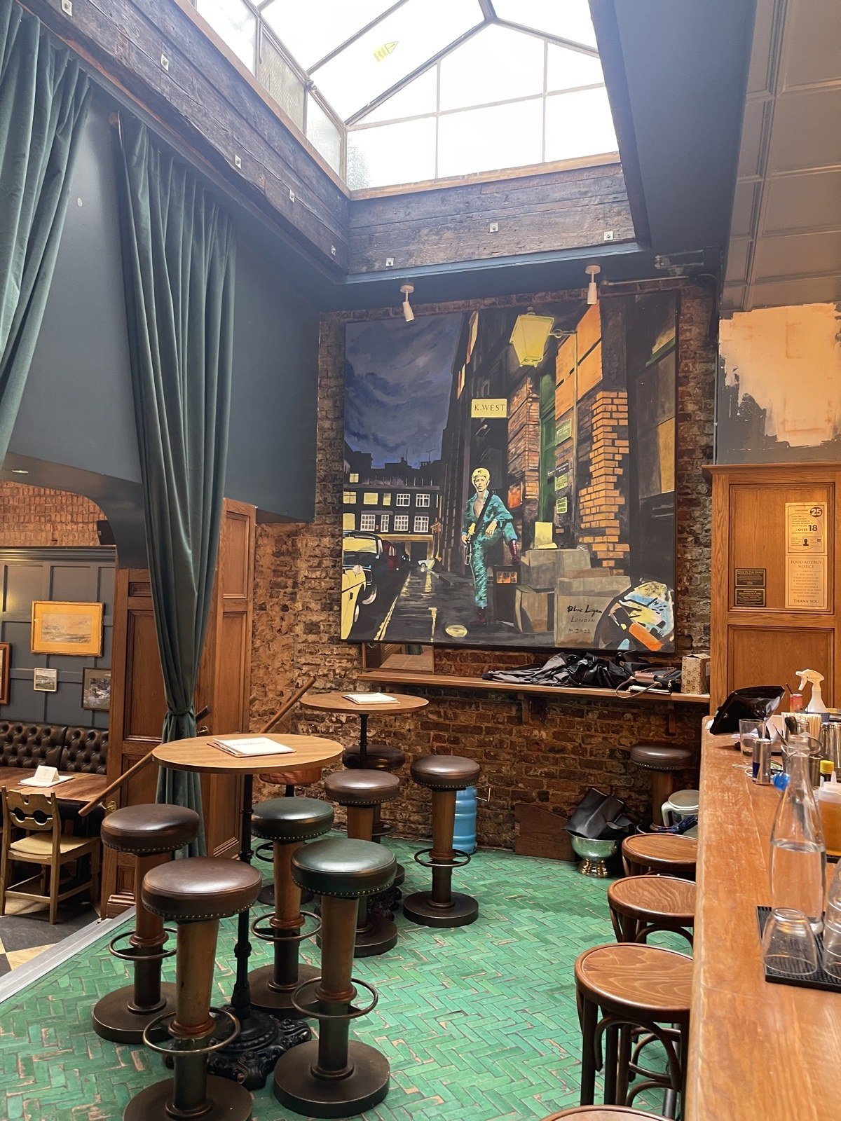 Inside the tiled pub