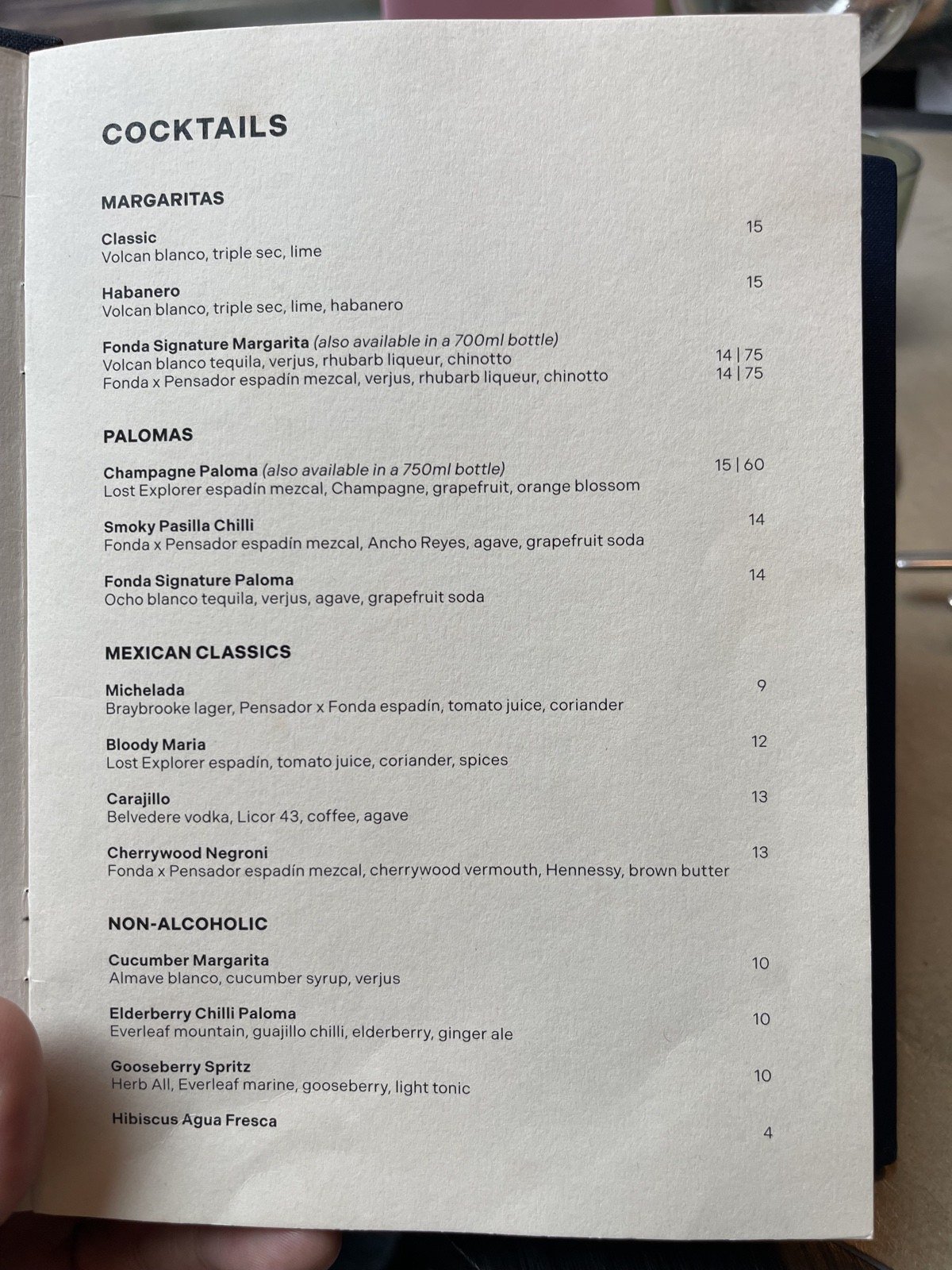 The cocktail menu