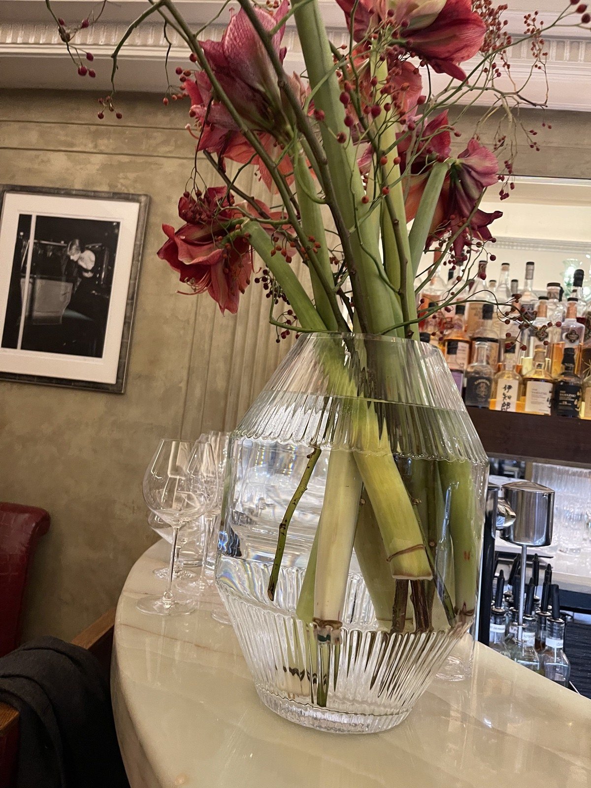 Flowers beside the bar