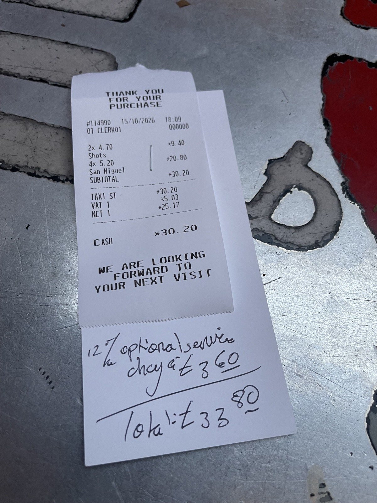 Our receipt from the stop